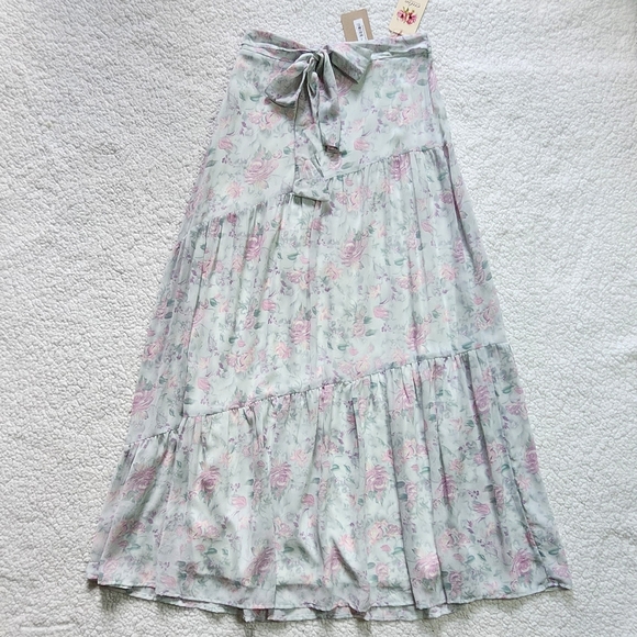 Entro Floral Maxi Skirt in Pastel Blue/Green, Pink, and Purple Size Medium - Picture 1 of 11